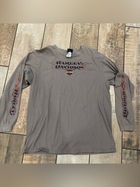 VTG Y2K 2008 Harley Davidson long sleeve shirt flame design  Men’s size XL